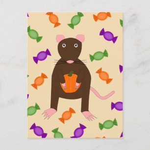 Cute Halloween Rat and Pumpkin Postcard