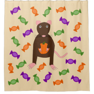 Cute Halloween Rat and Pumpkin Shower Curtain