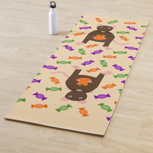 Cute Halloween Rat and Pumpkin Yoga Mat (In Situ)