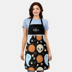 Cute Halloween Repeat Pattern Monogram Apron