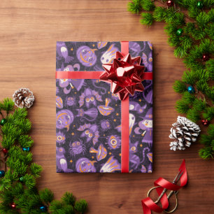 Cute Halloween retro pattern dark. Happy Halloween Wrapping Paper