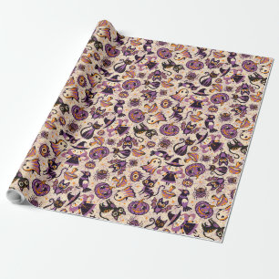 Cute Halloween retro pattern ligh. Happy Halloween Wrapping Paper