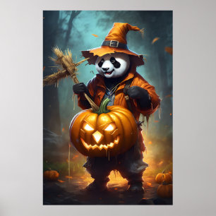 Cute Halloween Scarecrow Panda Poster