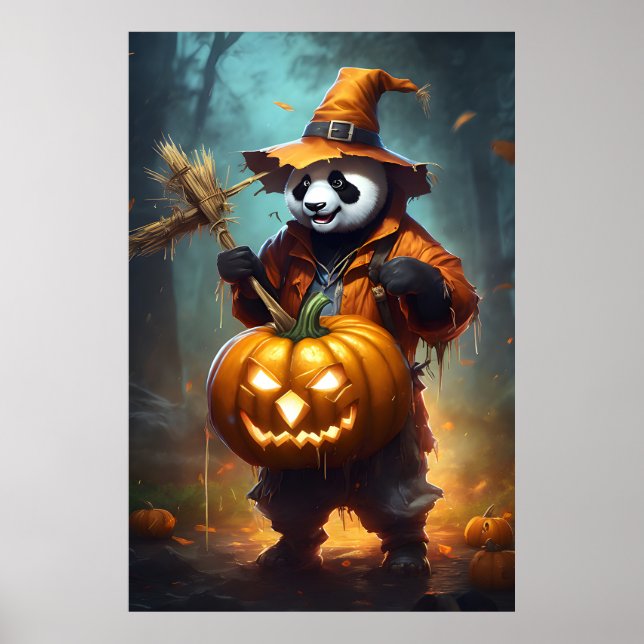 Cute Halloween Scarecrow Panda  Poster (Front)