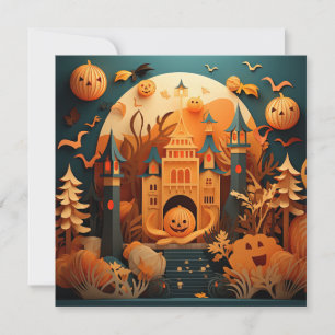 Cute Halloween Scene 3D Effect Design Card
