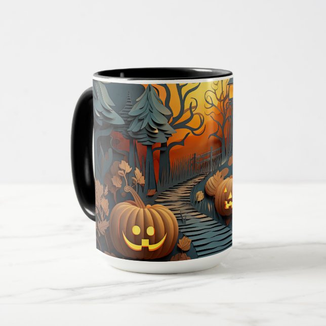Cute Halloween Scene 3D Effect Design Mug (Front Left)