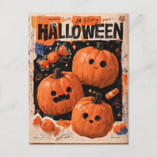 Cute Halloween Scrapbook Design With Pumpkins Postcard