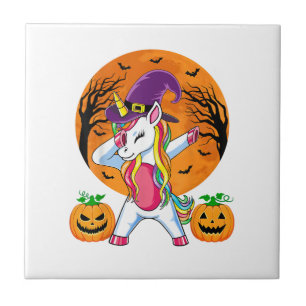Cute Halloween Shirt Girls Women Witchy Unicorn Ha Ceramic Tile