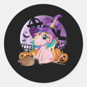 Cute Halloween Shirt Girls Women Witchy Unicorn Ha Classic Round Sticker