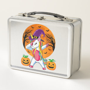 Cute Halloween Shirt Girls Women Witchy Unicorn Ha Metal Lunch Box