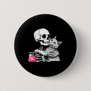 Cute Halloween Skeleton Hug Cat Vet Tech Veterinar 6 Cm Round Badge