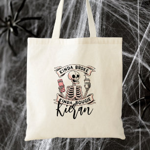 Cute Halloween Skeleton Modern Typography Tote Bag