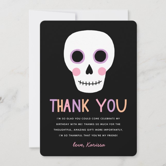 Cute Halloween Skull Pastel Thank You Birthday Card (Front)