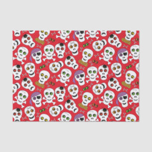 Cute Halloween Skulls on Red Decoupage Tissue Paper