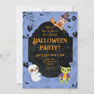 Cute Halloween Sloth 2 Party Invitation