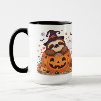 Cute Halloween Sloth enjoying a cosy cup of coffee