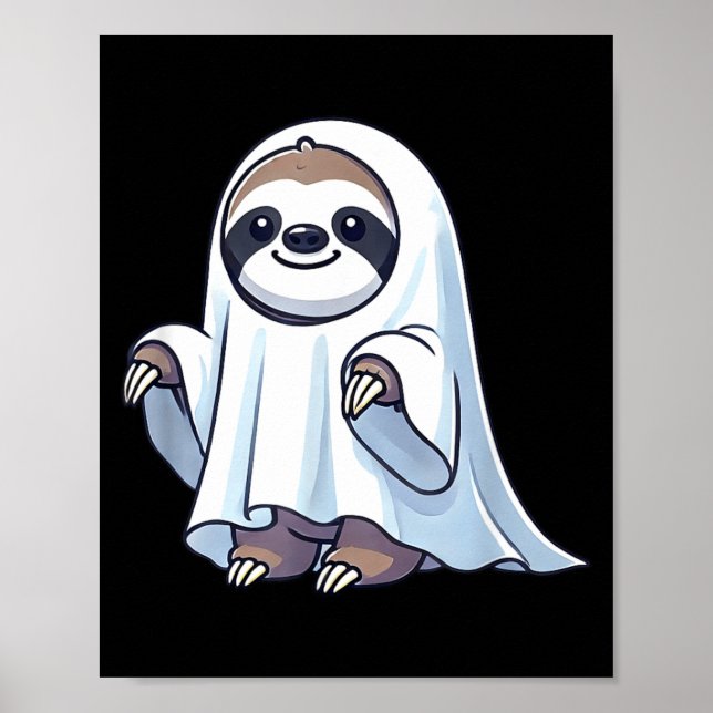 Cute Halloween Sloth Ghost Cartoon Spooky Sloth Poster (Front)