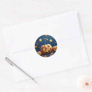 Cute Halloween Smiling Pumpkins Classic Round Sticker