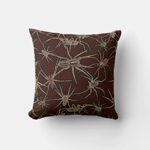 Cute Halloween Spiders on Chocolate Brown Cushion
