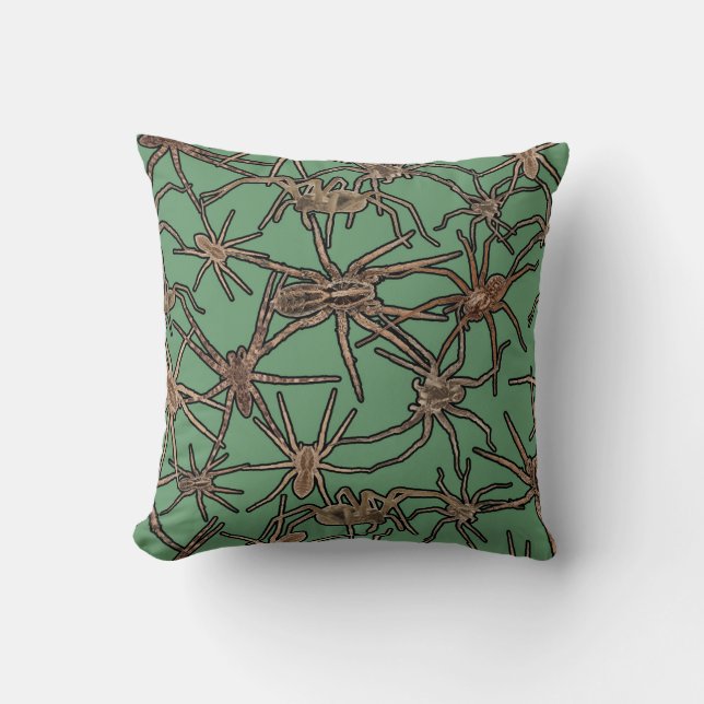 Cute Halloween Spiders on Mint Green Cushion (Front)