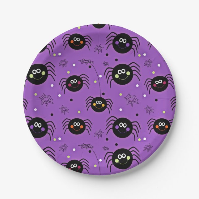 Cute Halloween Spiders Paper Plate (Front)