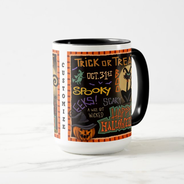 Cute Halloween Spook Cat Fun Pumpkin Customisable Mug (Front Right)