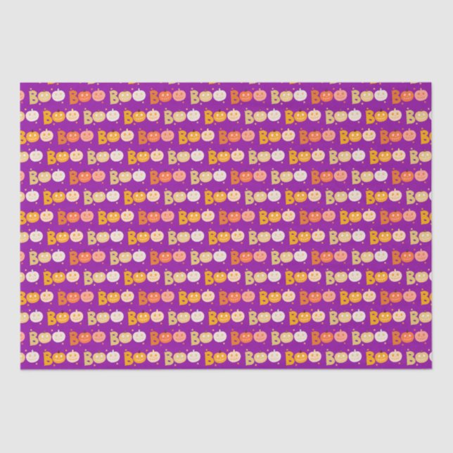 Cute Halloween Spooky Boo Creepy Pumpkin Purple Tissue Paper (Front)