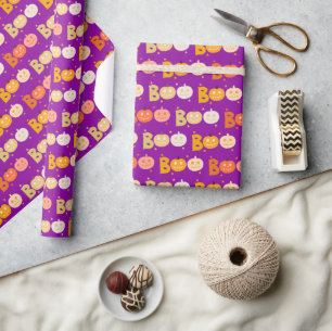 Cute Halloween Spooky Boo Creepy Pumpkin Purple Wrapping Paper