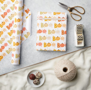 Cute Halloween Spooky Boo Creepy Pumpkin Wrapping Paper
