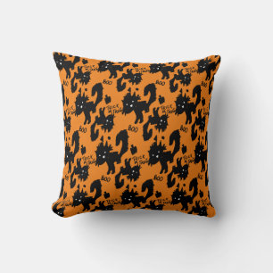 Cute Halloween Spooky Cat Doodle Illustration Cushion