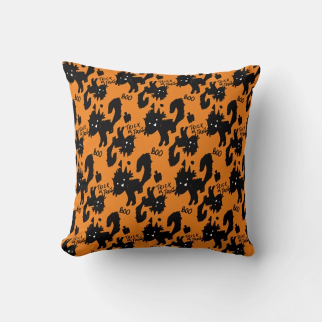 Cute Halloween Spooky Cat Doodle Illustration Cushion (Front)
