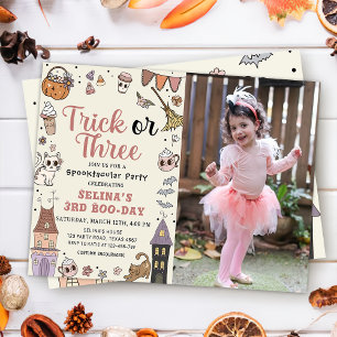Cute Halloween Spooky Ghost 3rd Birthday Photo Invitation