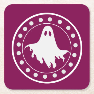 Cute Halloween Spooky Ghost Orange & White Square Paper Coaster