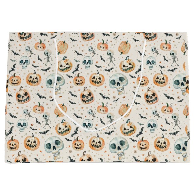 Cute Halloween Spooky Ghost Skull Bat Large Gift Bag (Front)