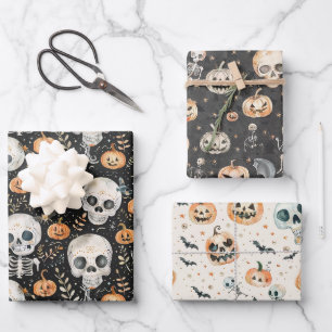 Cute Halloween Spooky Ghost Skull Bat Wrapping Paper Sheet