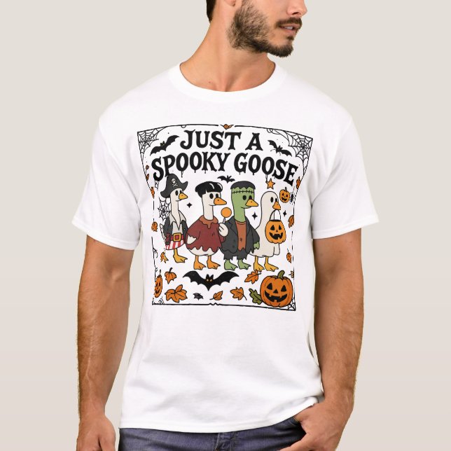 Cute Halloween Spooky Goose Funny Trick Or Treat T-Shirt (Front)