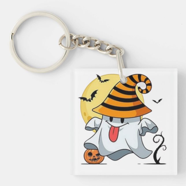 Cute Halloween Spooky Pumpkin Bat Clipart   Key Ring (Front)