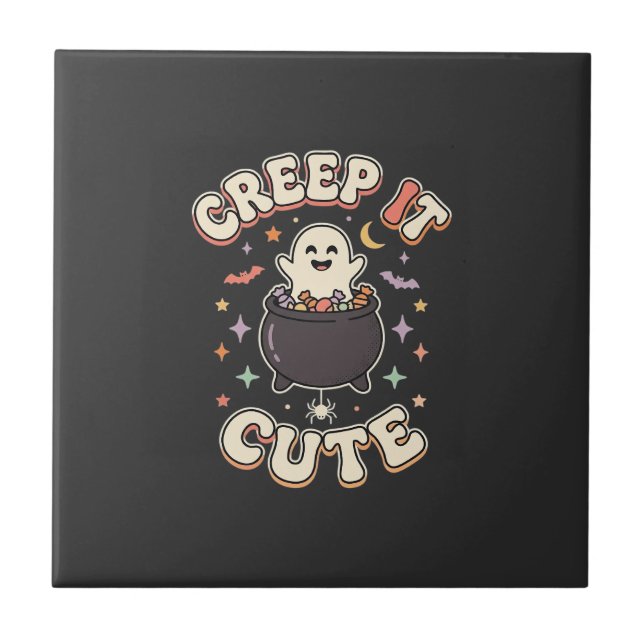 Cute Halloween Spooky Vibes Ceramic Tile (Front)