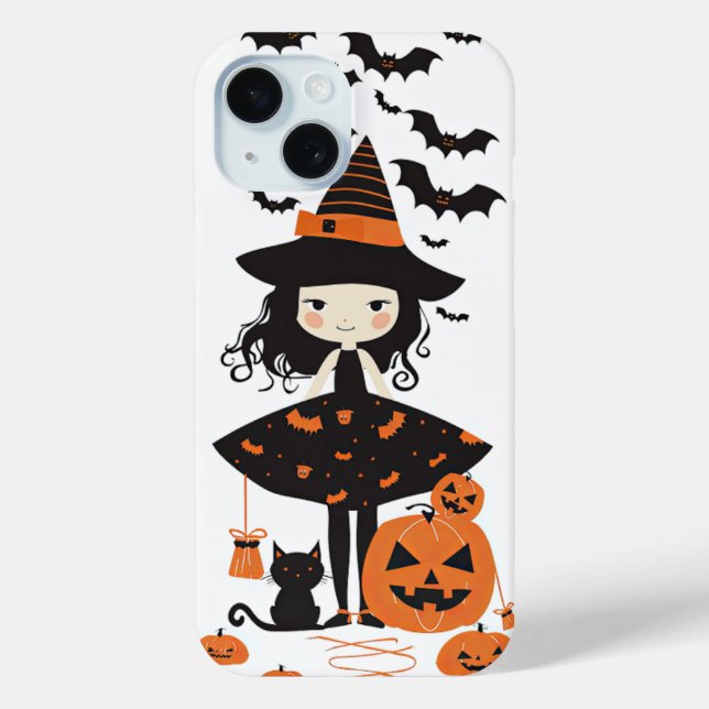 Cute Halloween Spooky Witch Black Cat Bats Pumpkin Case-Mate iPhone Case (Back)