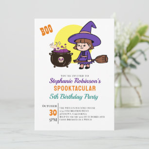 Cute Halloween Spooky Witch Kids Birthday Party Invitation