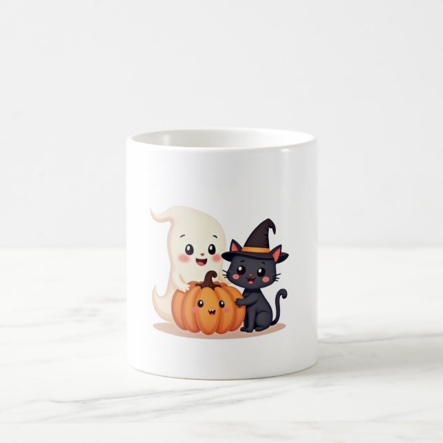 "Cute Halloween Squad | Kawaii Ghost & Pumpkin Coffee Mug (Center)