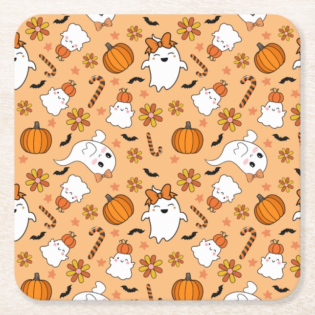 Cute Halloween Square Paper Coaster (Front)