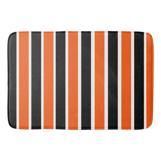 Cute Halloween Stripes in Orange and Black  Bath Mat (Front)
