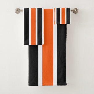 Cute Halloween Stripes in Orange and Black Bath Towel Set