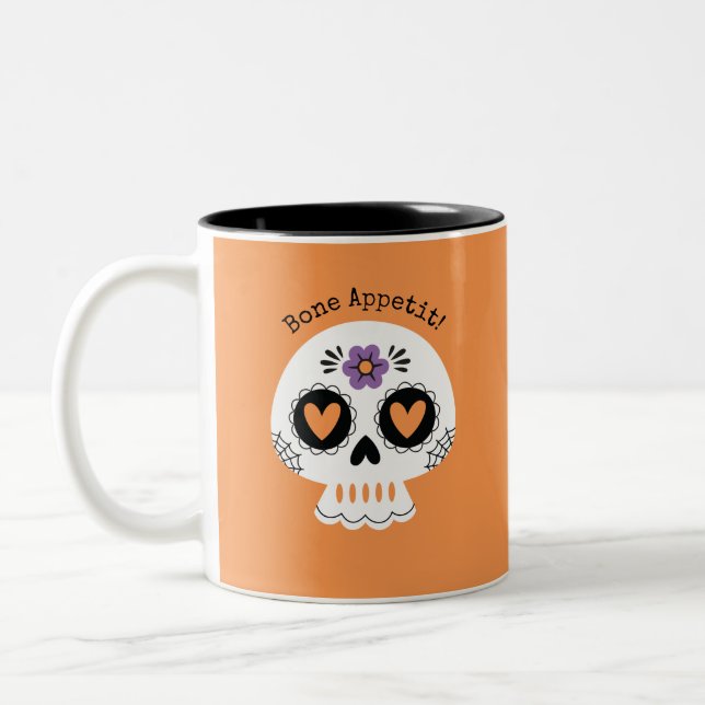 Cute Halloween Sugar Skull  Two-Tone Coffee Mug (Left)