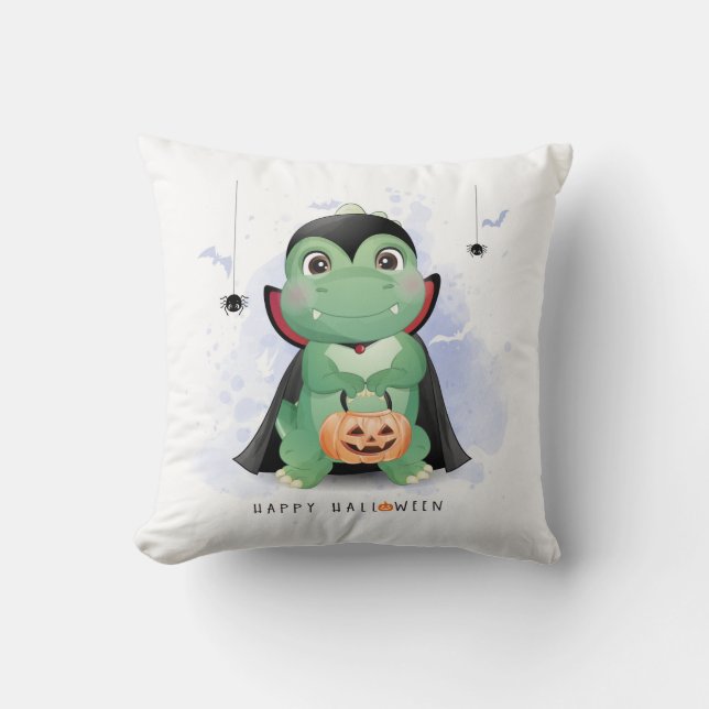 Cute Halloween T Rex Dinosaur Spider Flying Bat Cushion (Front)