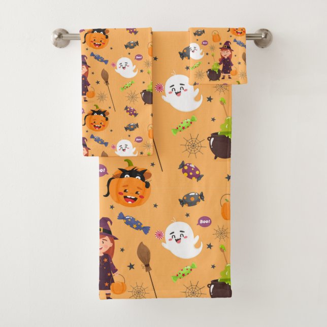 Cute Halloween Theme Bath Towel Set (Insitu)