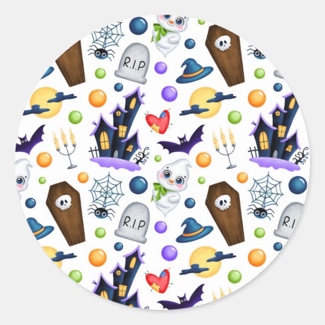 Cute Halloween Theme Classic Round Sticker (Front)