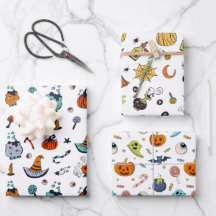 Cute Halloween Theme Wrapping Paper Sheets