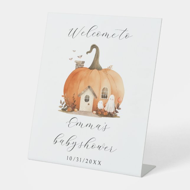 Cute Halloween Themed Baby Shower Welcome Pedestal Sign (Front)